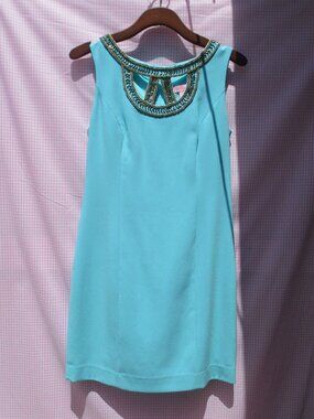 Lilly Pulitzer "Lane" Shift dress Shorely Blue with gold beading sz. 4